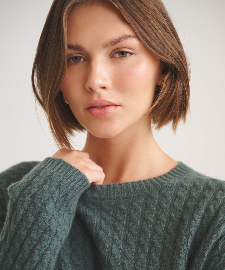 Basic Cashmere Cable Knit Crewneck Sweater