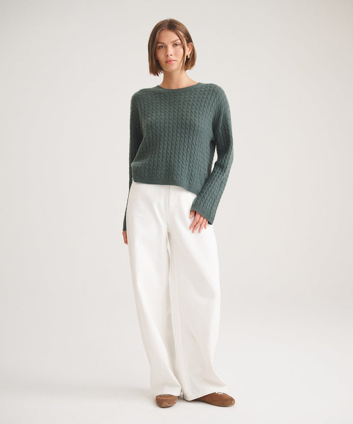 Basic Cashmere Cable Knit Crewneck Sweater