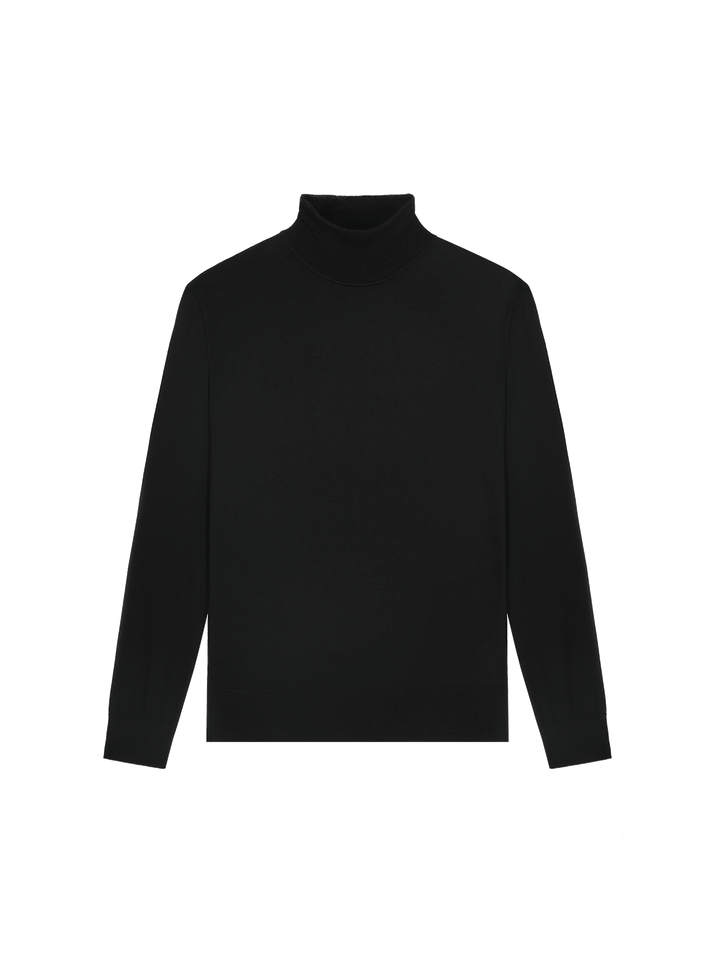 Men's Regenerative Merino Wool Turtleneck Sweater—black