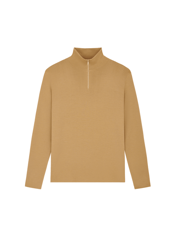 Mens Regenerative Merino Wool Half-Zip Sweater—camel