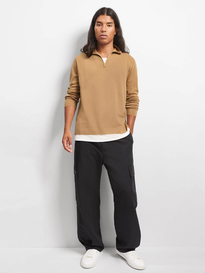 Mens Regenerative Merino Wool Half-Zip Sweater—camel