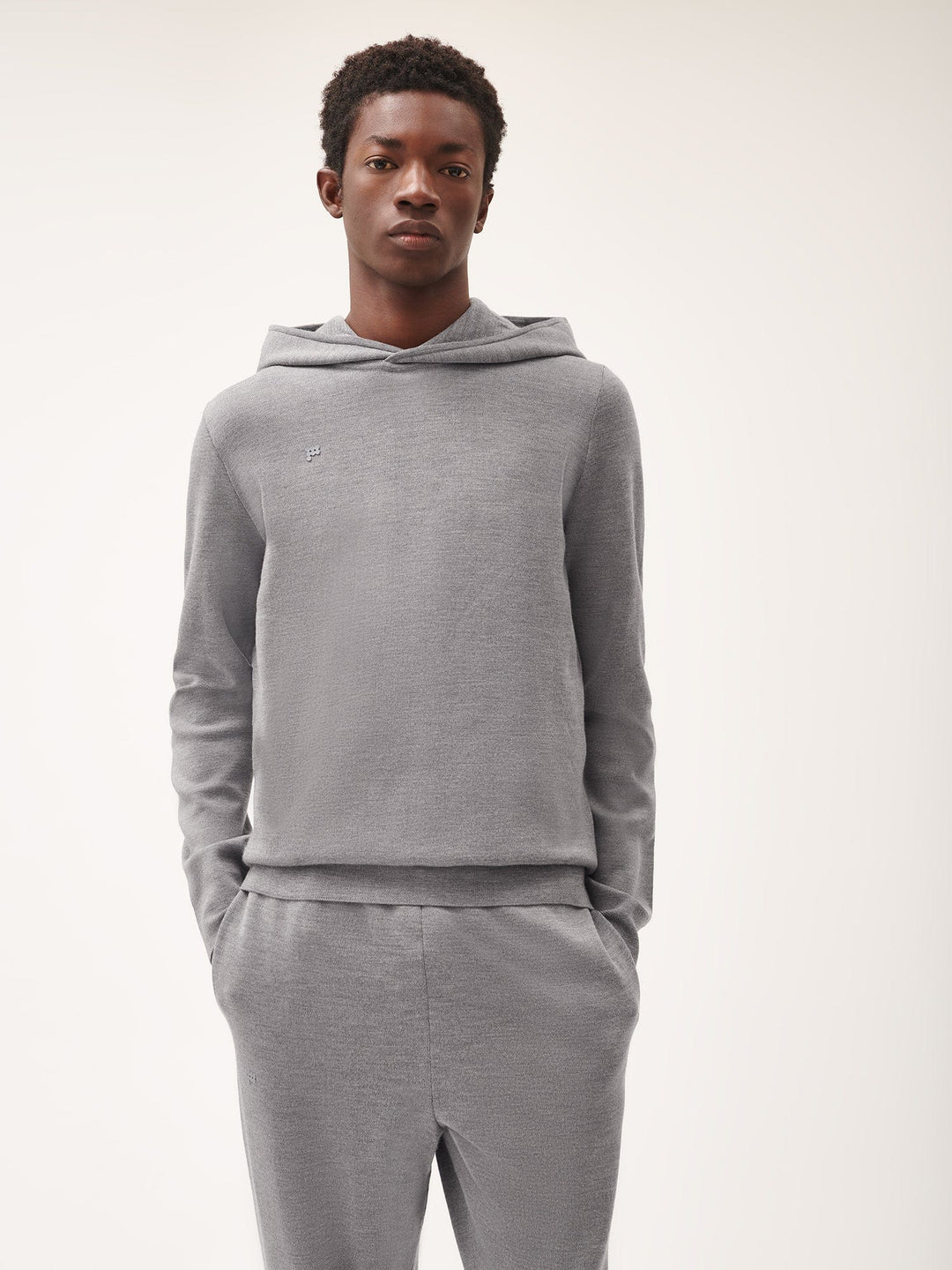 Mens Regenerative Merino Wool Hoodie—grey marl