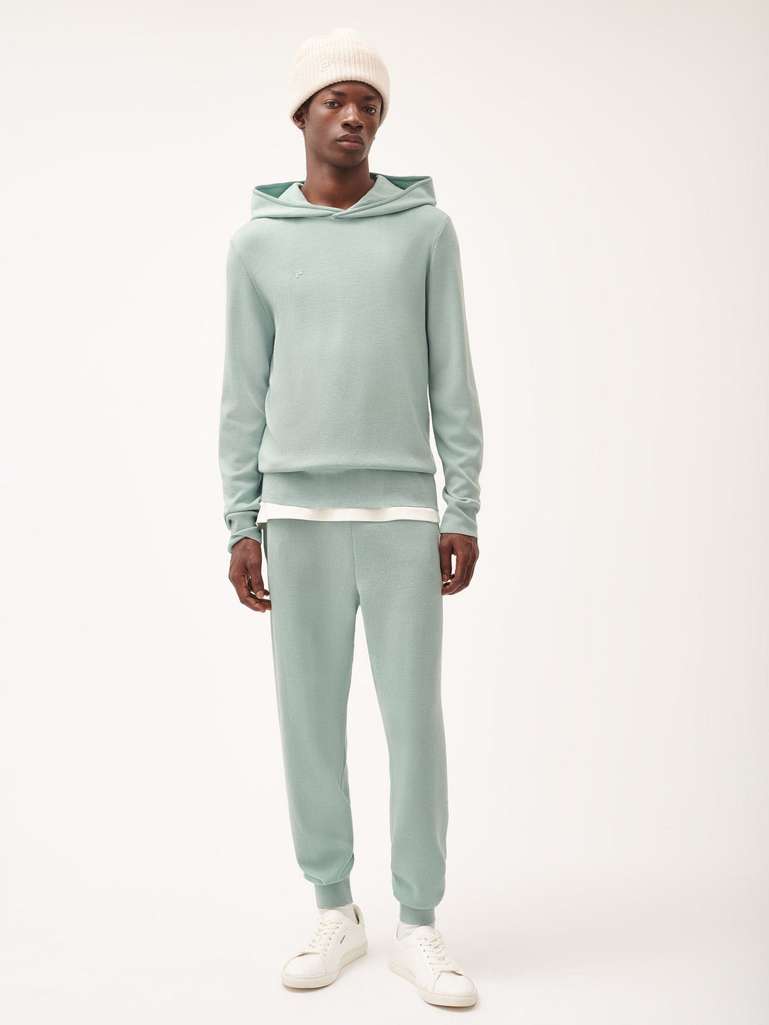 Mens Regenerative Merino Wool Track Pants—eucalyptus blue