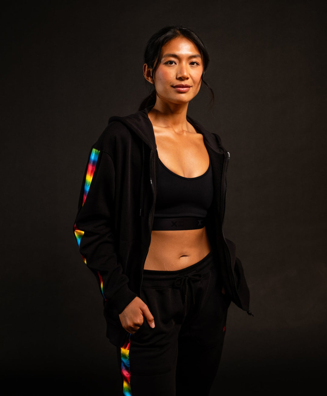 French Terry Zip Up Hoodie - Metallic Rainbow