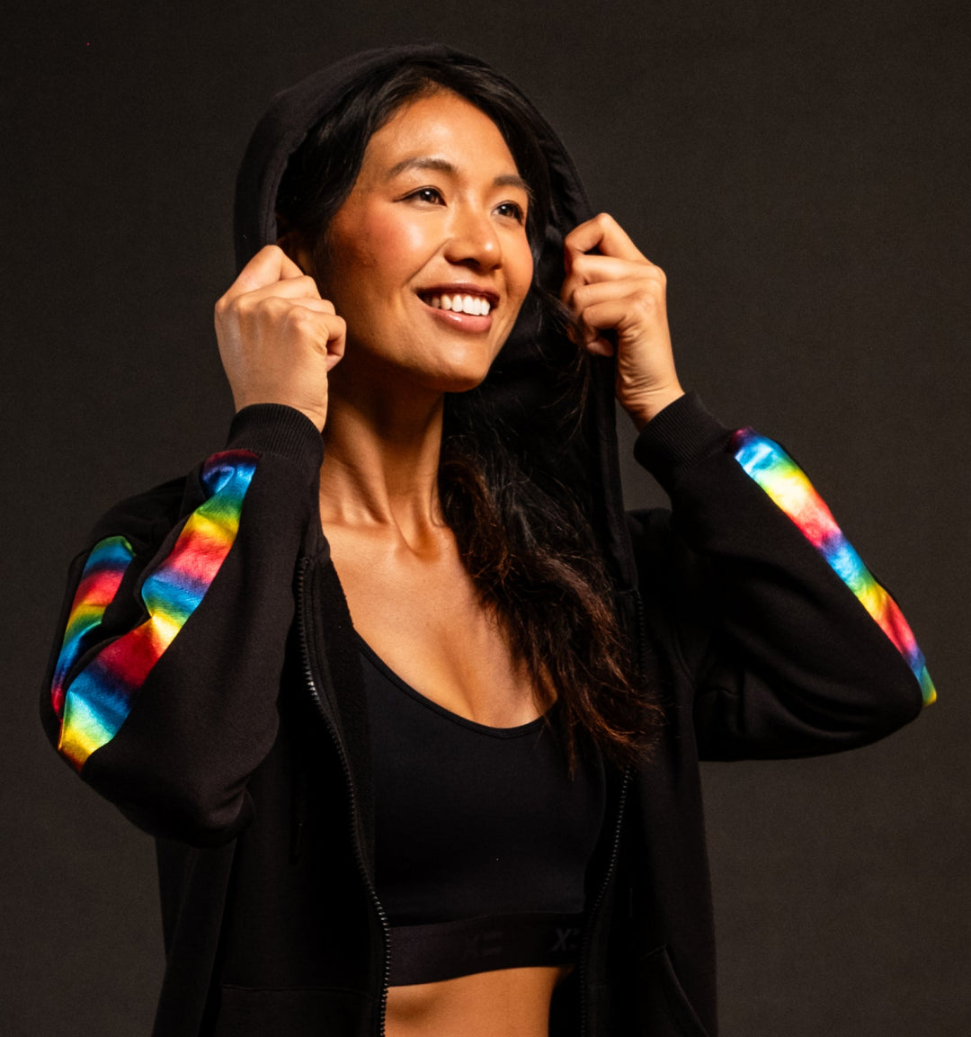 French Terry Zip Up Hoodie - Metallic Rainbow