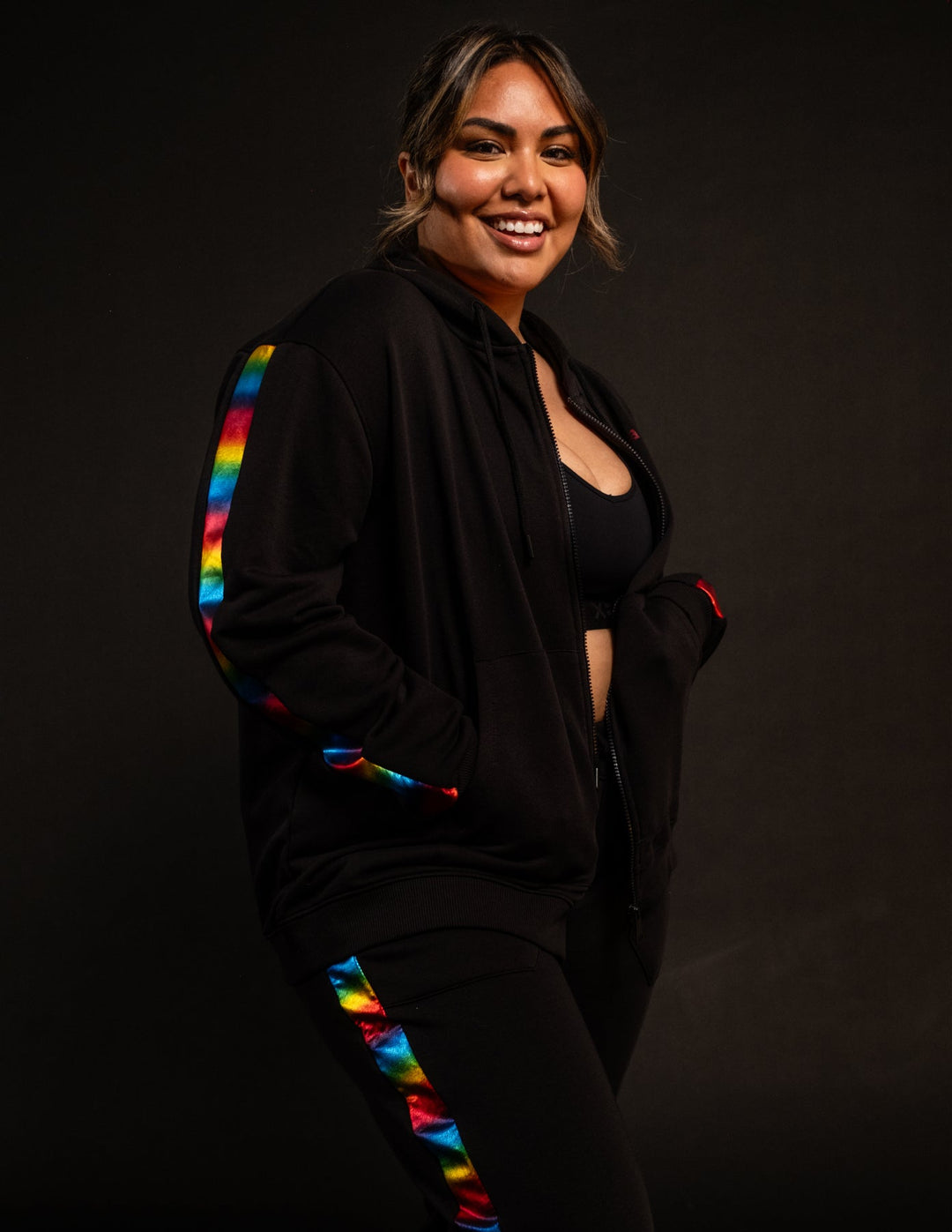 French Terry Zip Up Hoodie - Metallic Rainbow