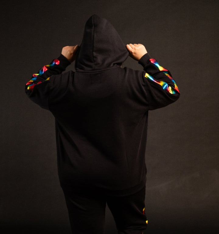 French Terry Zip Up Hoodie - Metallic Rainbow