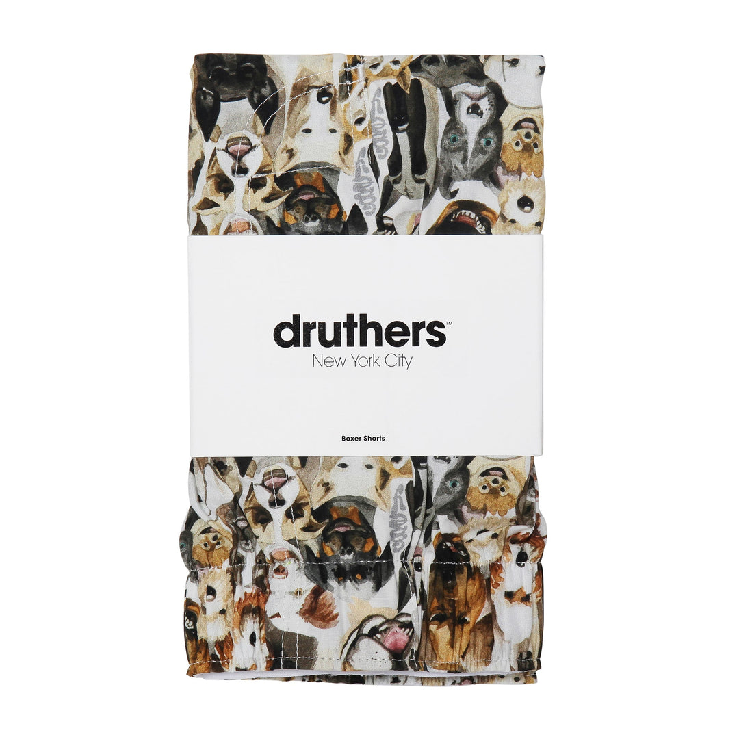 Organic Cotton Watercolor Dogs Boxer Shorts - White