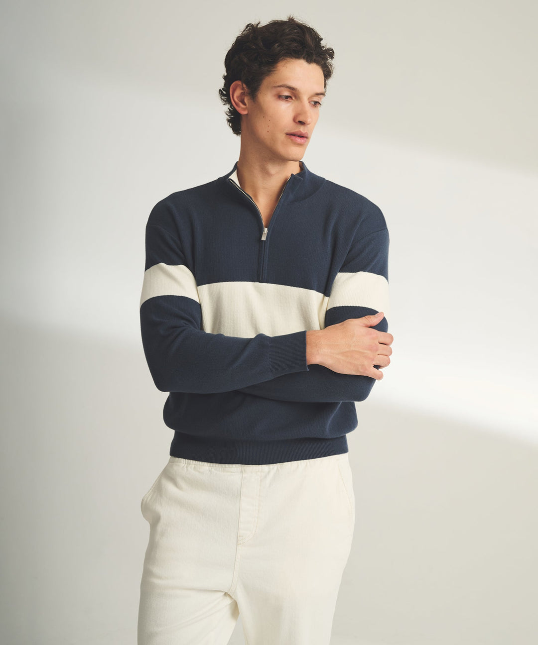 Café Cotton Cashmere Striped Quarter Zip