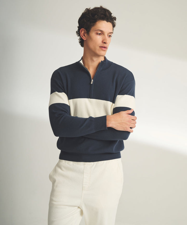 Café Cotton Cashmere Striped Quarter Zip