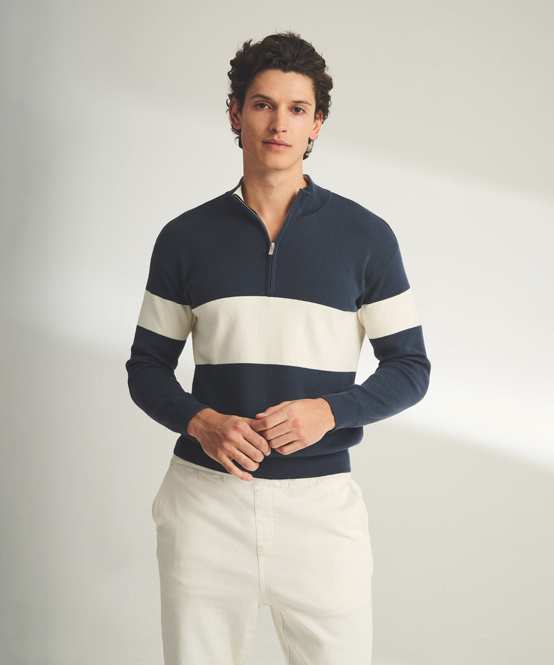 Café Cotton Cashmere Striped Quarter Zip