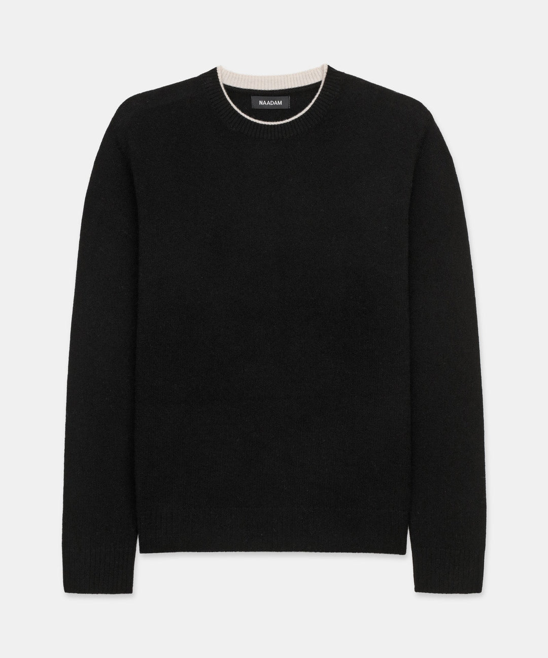Lightweight Cashmere Contrast Trim Crewneck Sweater