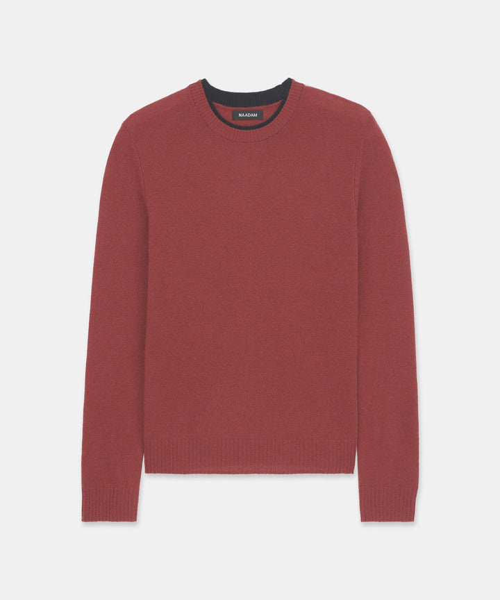 Lightweight Cashmere Contrast Trim Crewneck Sweater