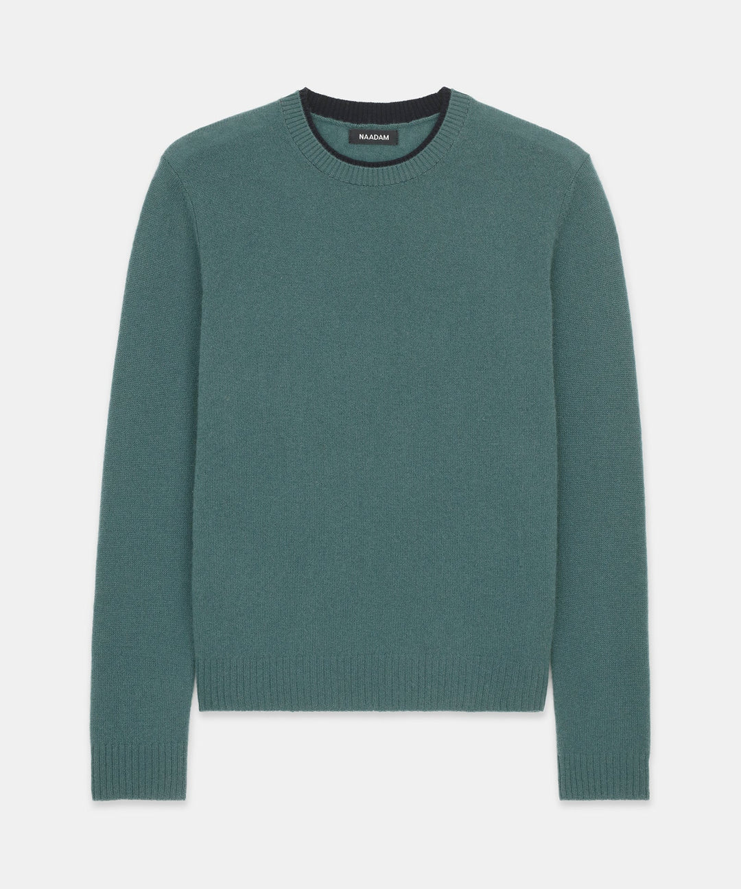 Lightweight Cashmere Contrast Trim Crewneck Sweater