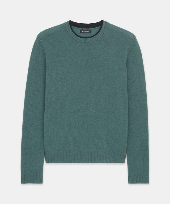 Lightweight Cashmere Contrast Trim Crewneck Sweater