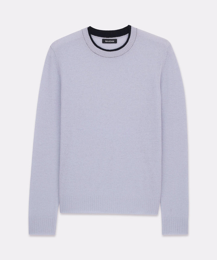 Lightweight Cashmere Contrast Trim Crewneck Sweater