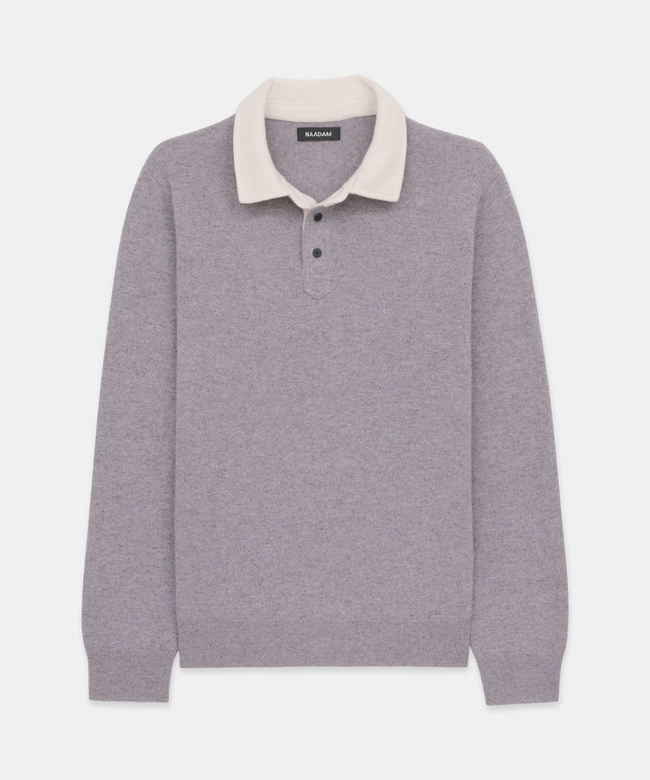 Signature Cashmere Long Sleeve Polo with Contrast Collar