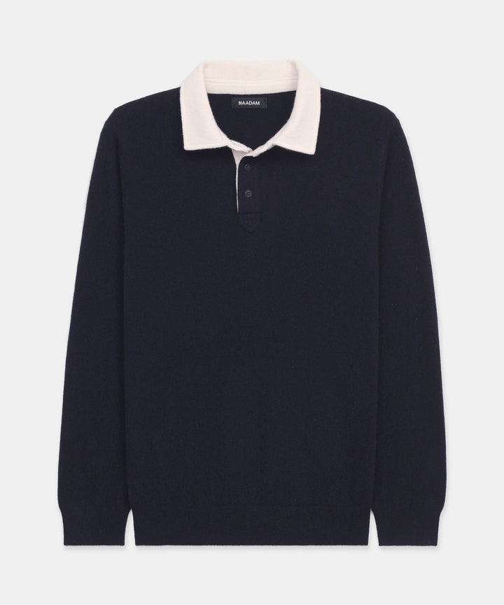 Signature Cashmere Long Sleeve Polo with Contrast Collar
