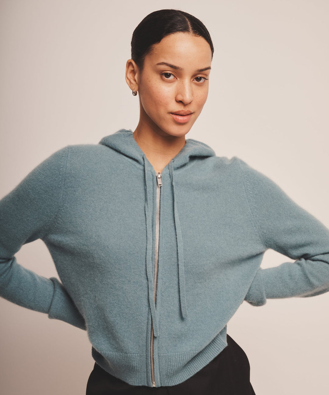 Signature Cashmere Cropped Zip Up Hoodie