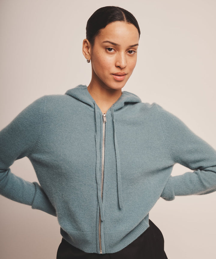 Signature Cashmere Cropped Zip Up Hoodie