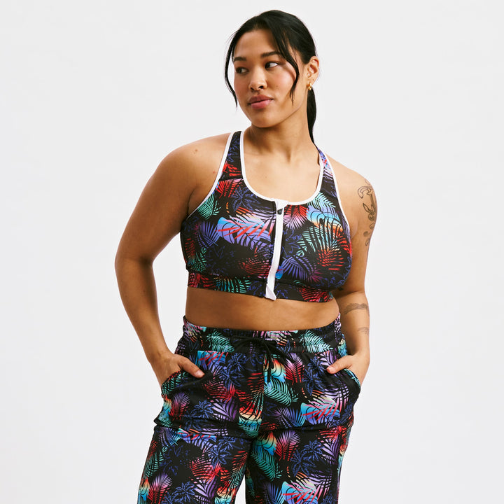 Swim Racerback Zip Compression Top - Palm Dreams