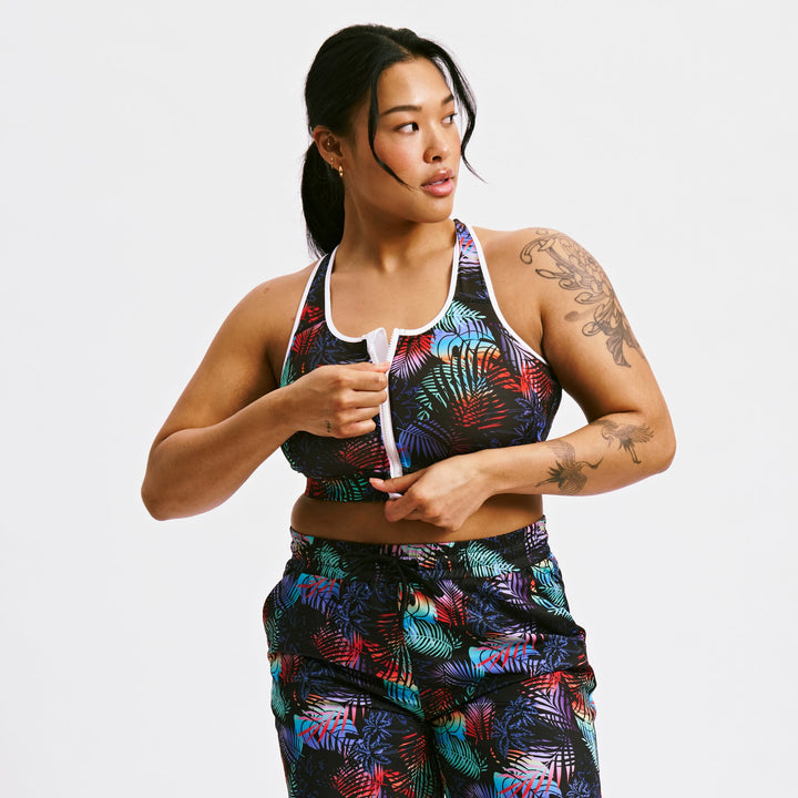Swim Racerback Zip Compression Top - Palm Dreams