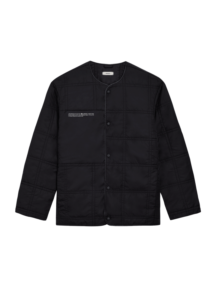Womens Flower-Warmth Quilted Collarless Jacket —black