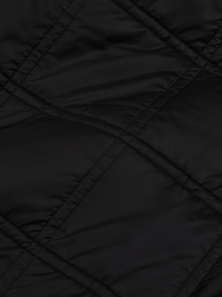 Womens Flower-Warmth Quilted Collarless Jacket —black