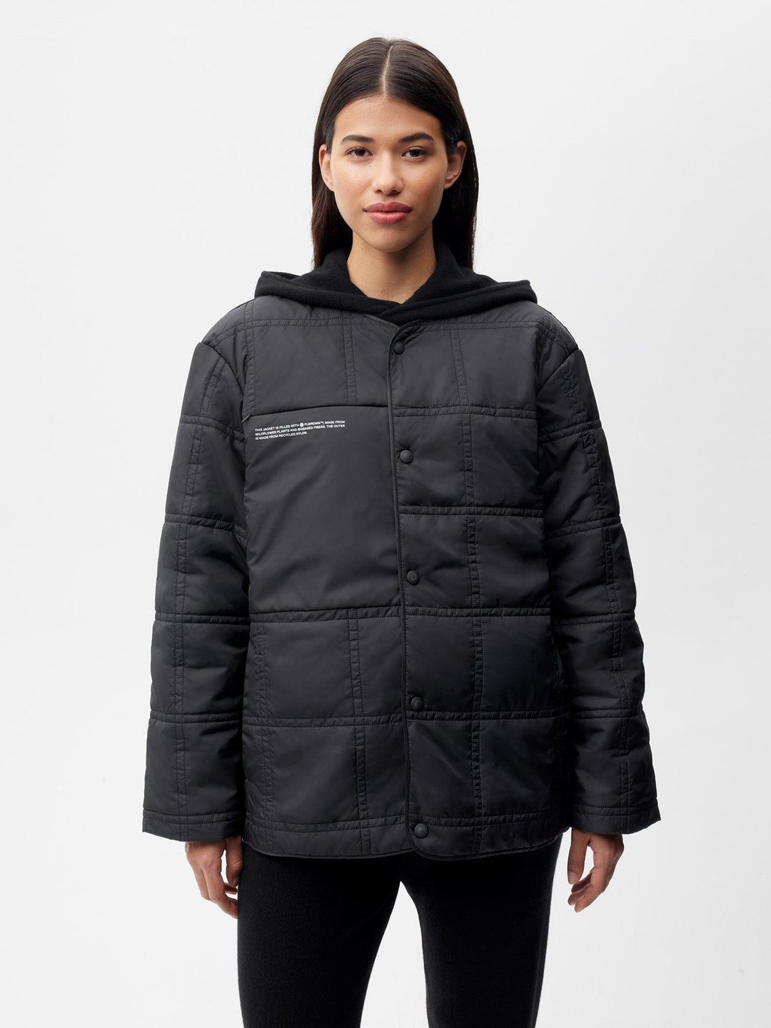 Womens Flower-Warmth Quilted Collarless Jacket —black