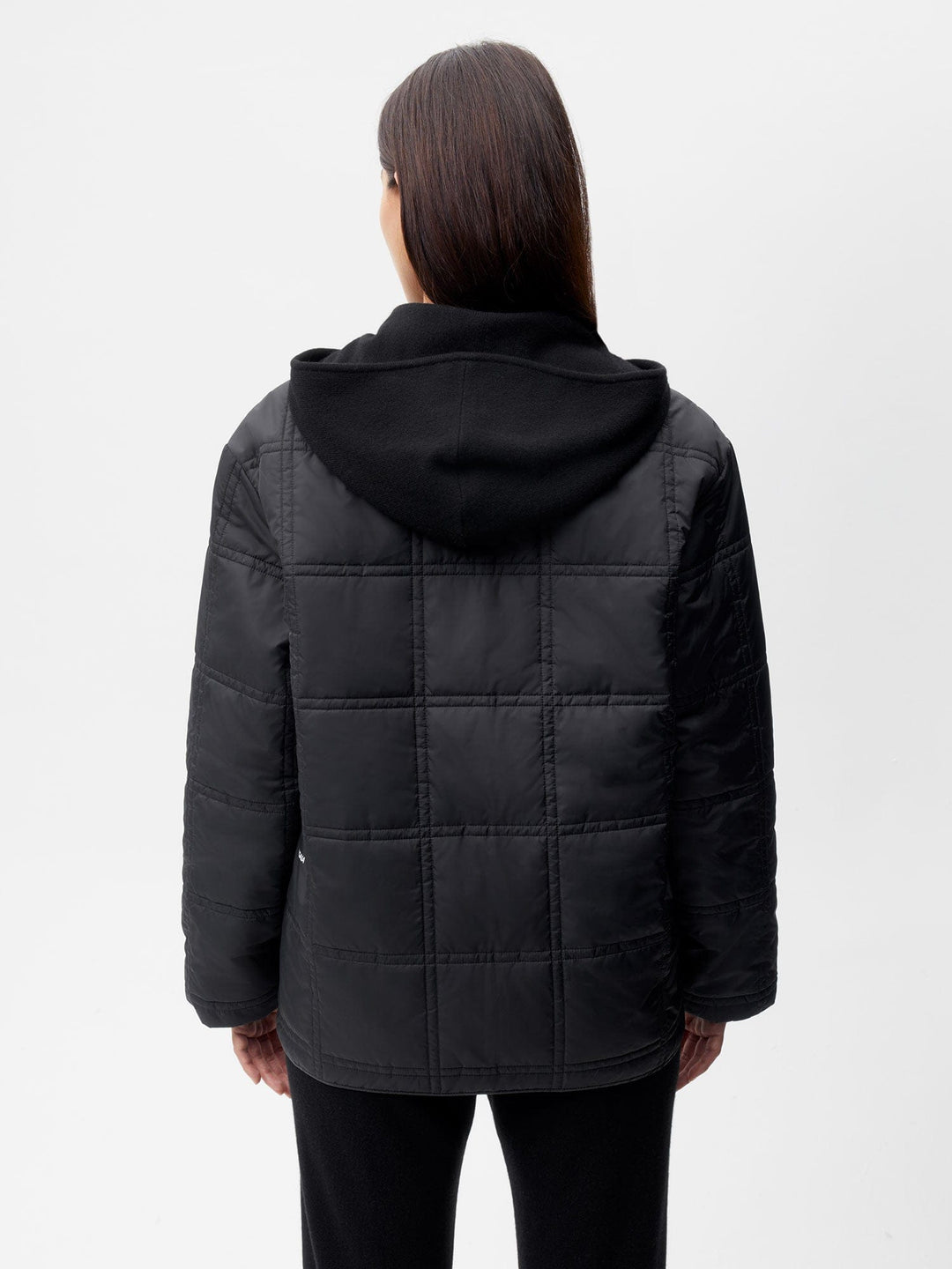 Womens Flower-Warmth Quilted Collarless Jacket —black