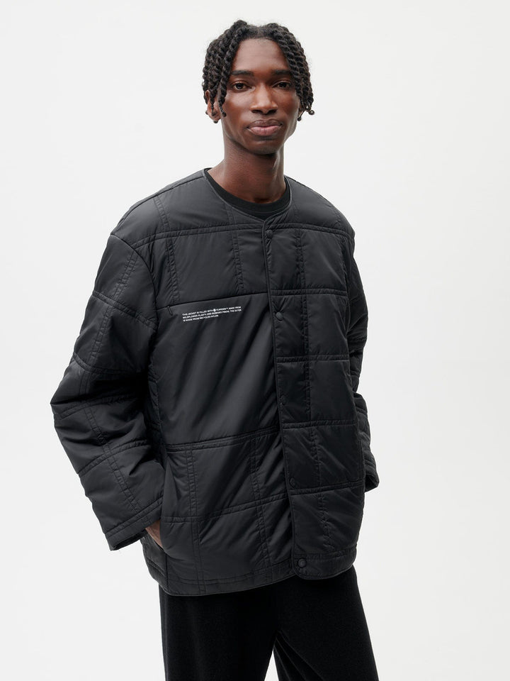 Mens Flower-Warmth Quilted Collarless Jacket —black