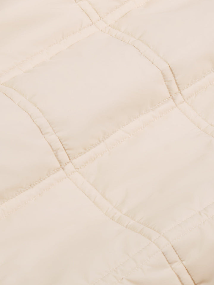 Womens Flower-Warmth Quilted Collarless Jacket—sand
