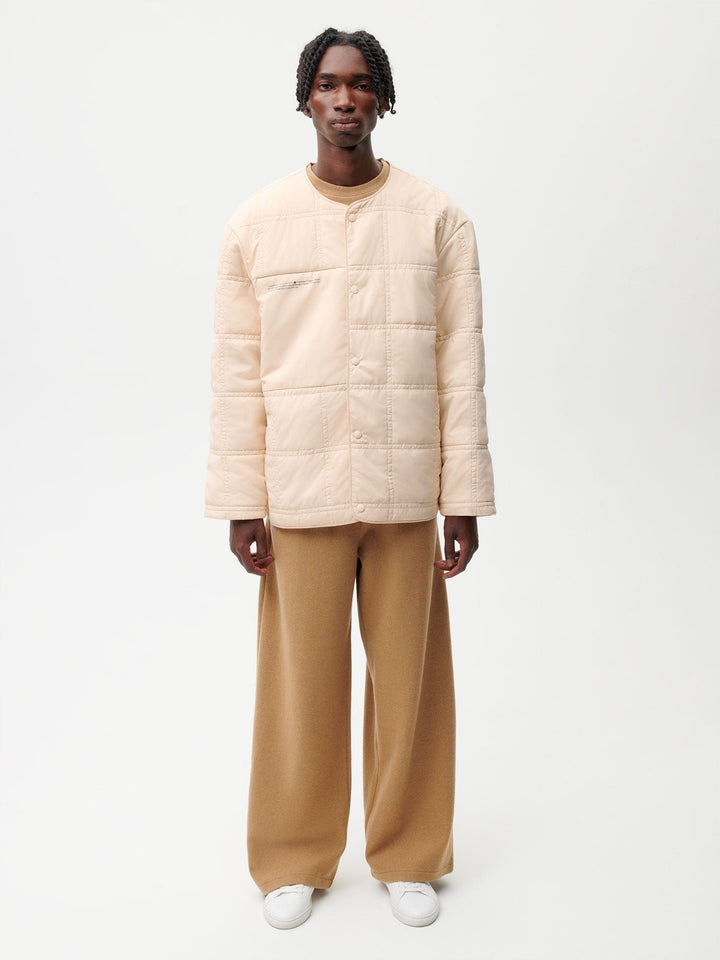 Mens Flower-Warmth Quilted Collarless Jacket—sand