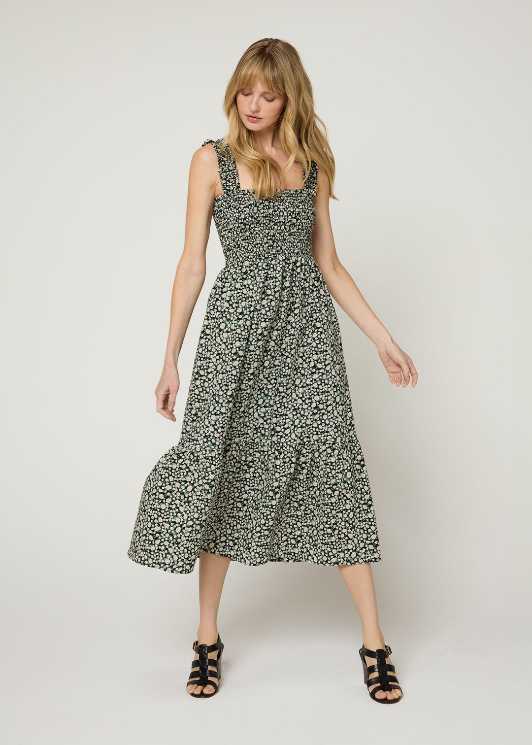 The Smocked Ruffle Tank Midi Dress