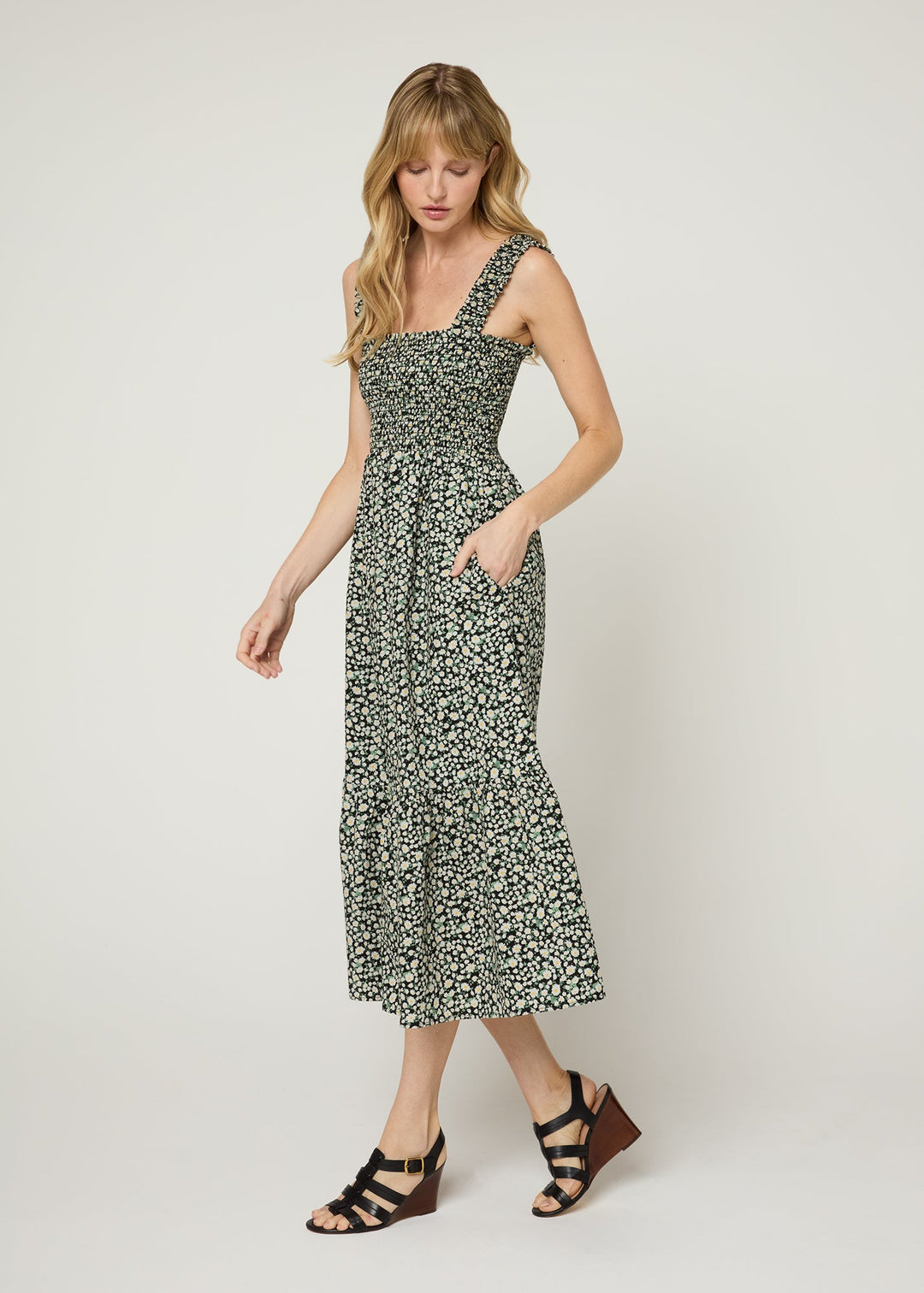 The Smocked Ruffle Tank Midi Dress