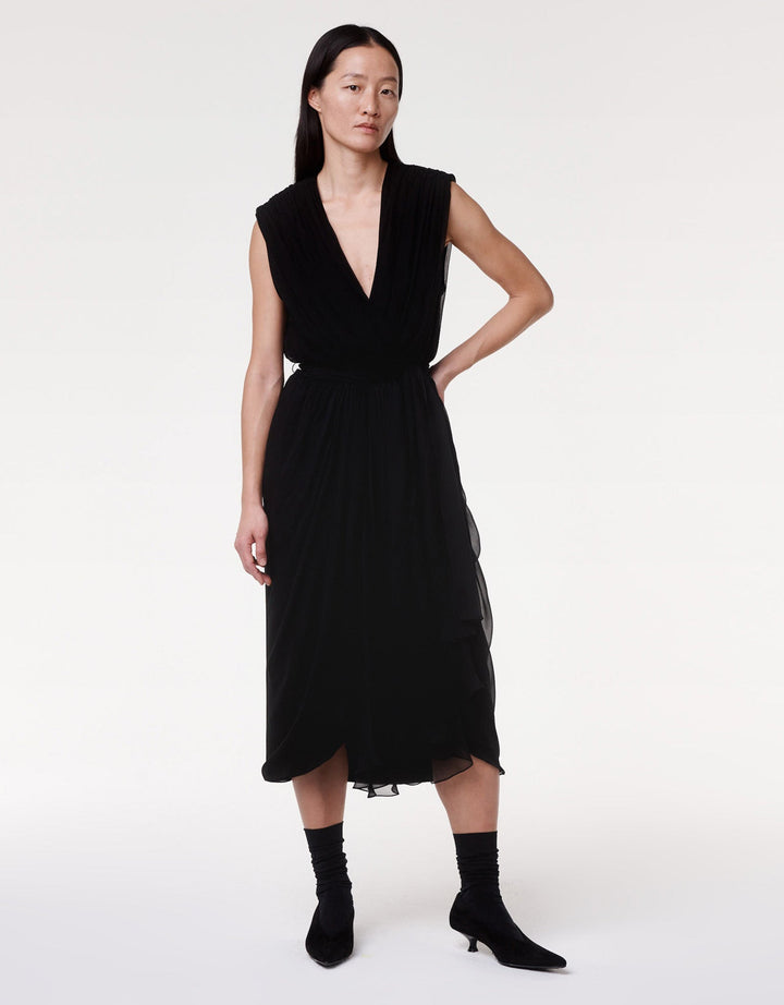 Silk Chiffon Gathered Dress