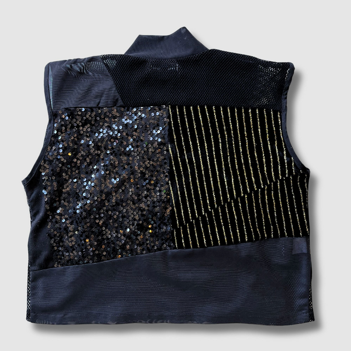 black sequined 'all-over reroll' cropped mock neck tank top