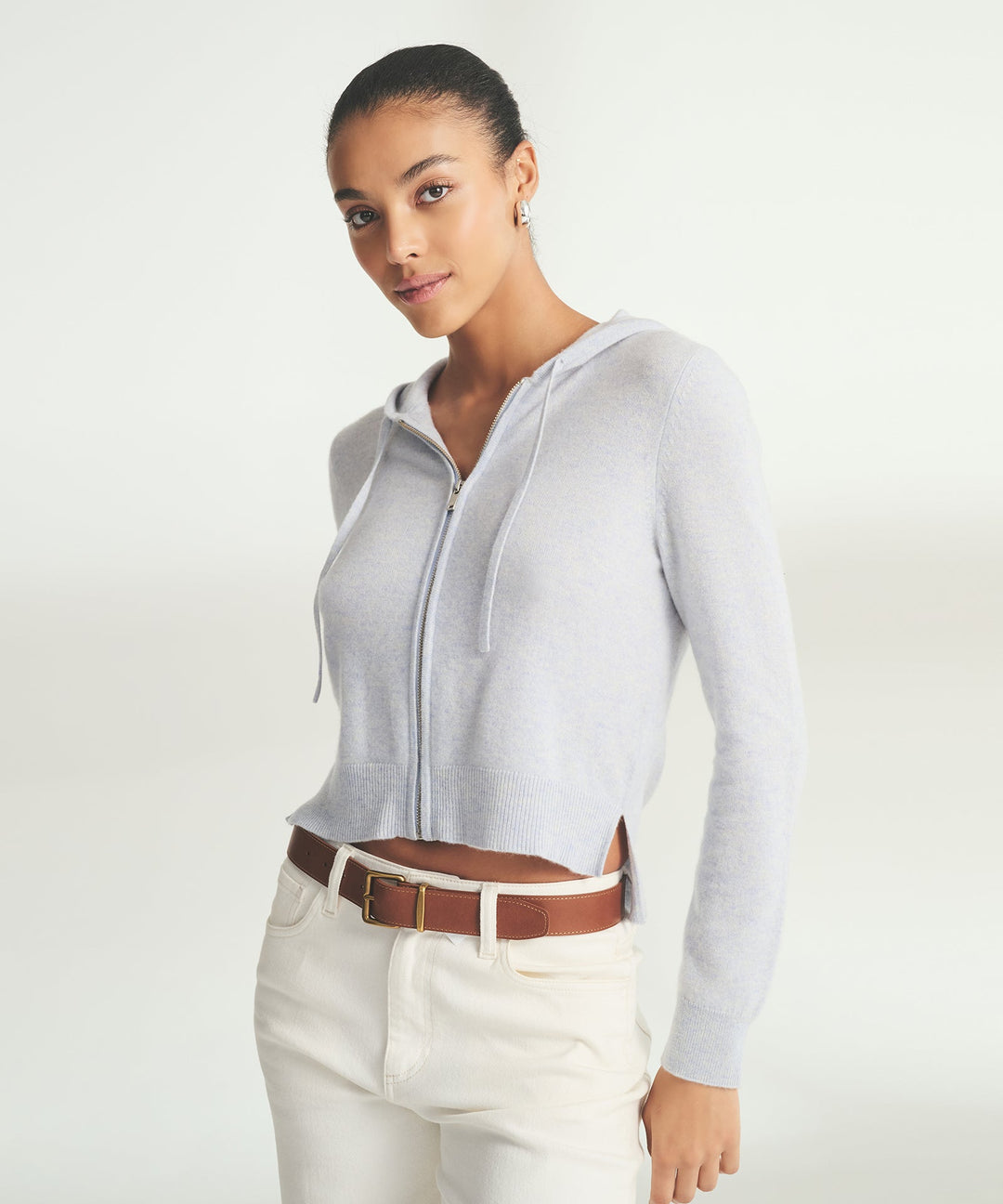 Signature Cashmere Cropped Zip Up Hoodie
