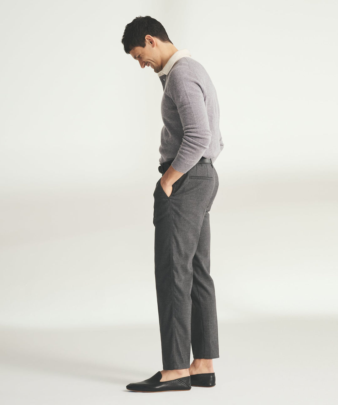 Signature Cashmere Long Sleeve Polo with Contrast Collar
