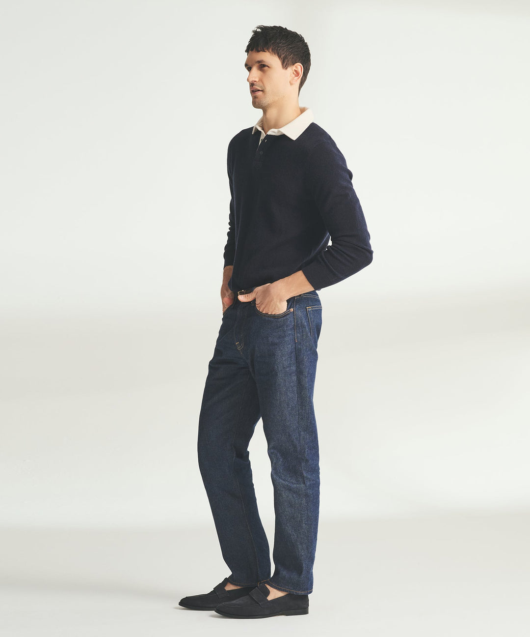 Signature Cashmere Long Sleeve Polo with Contrast Collar