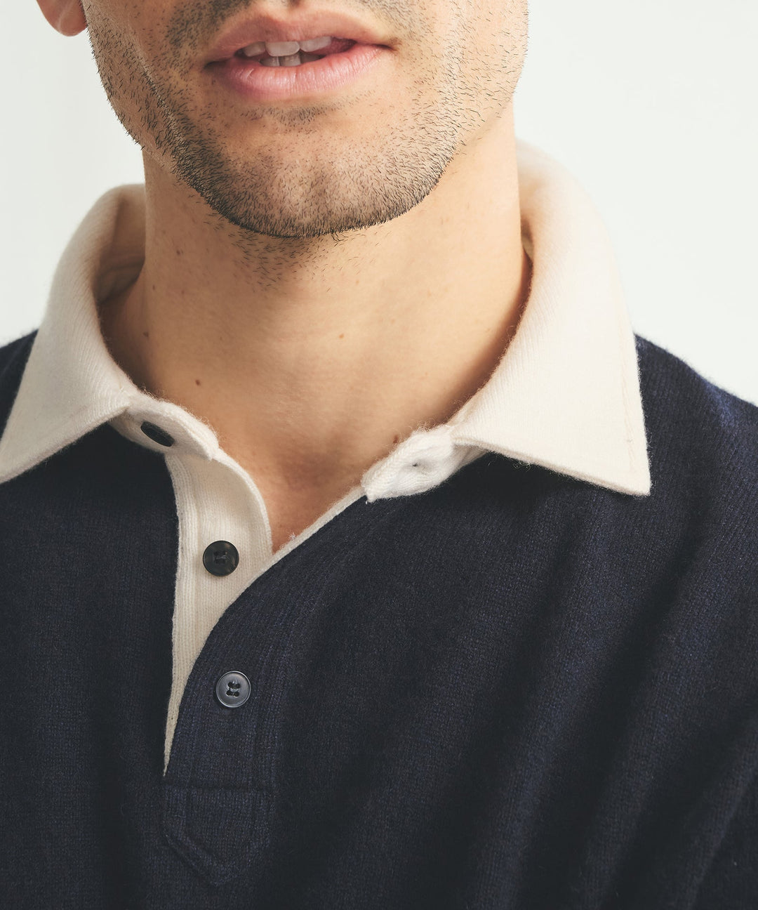Signature Cashmere Long Sleeve Polo with Contrast Collar