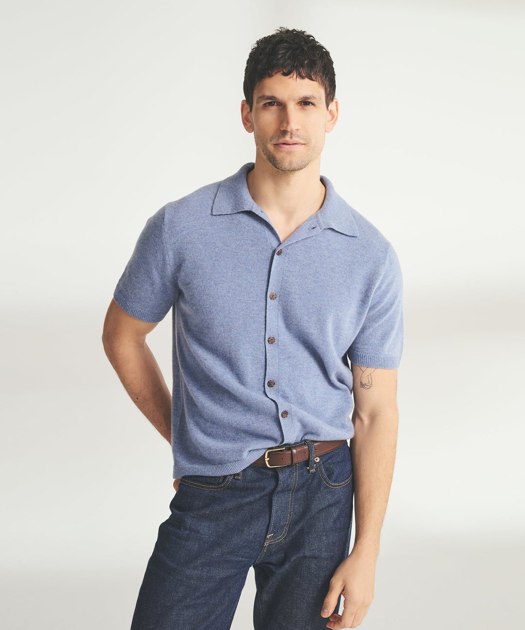 Signature Cashmere Short Sleeve Button Down