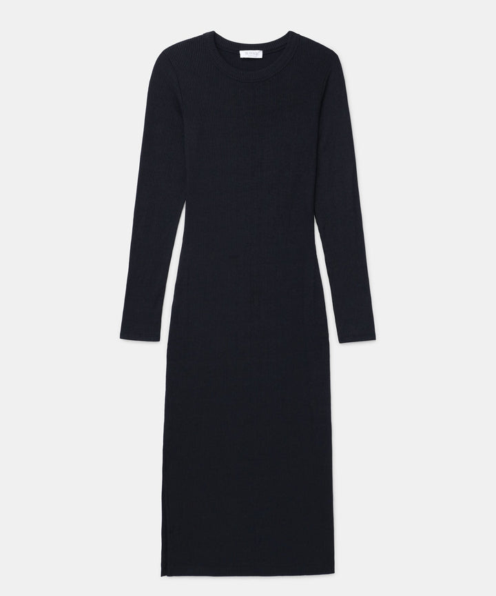 Ribbed Modal Cashmere Crewneck Midi Dress