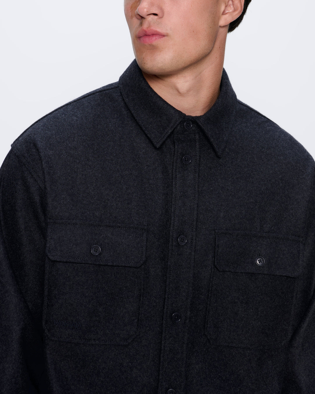 Mens Recycled Wool Long-Sleeve Shirt—Mercury Grey