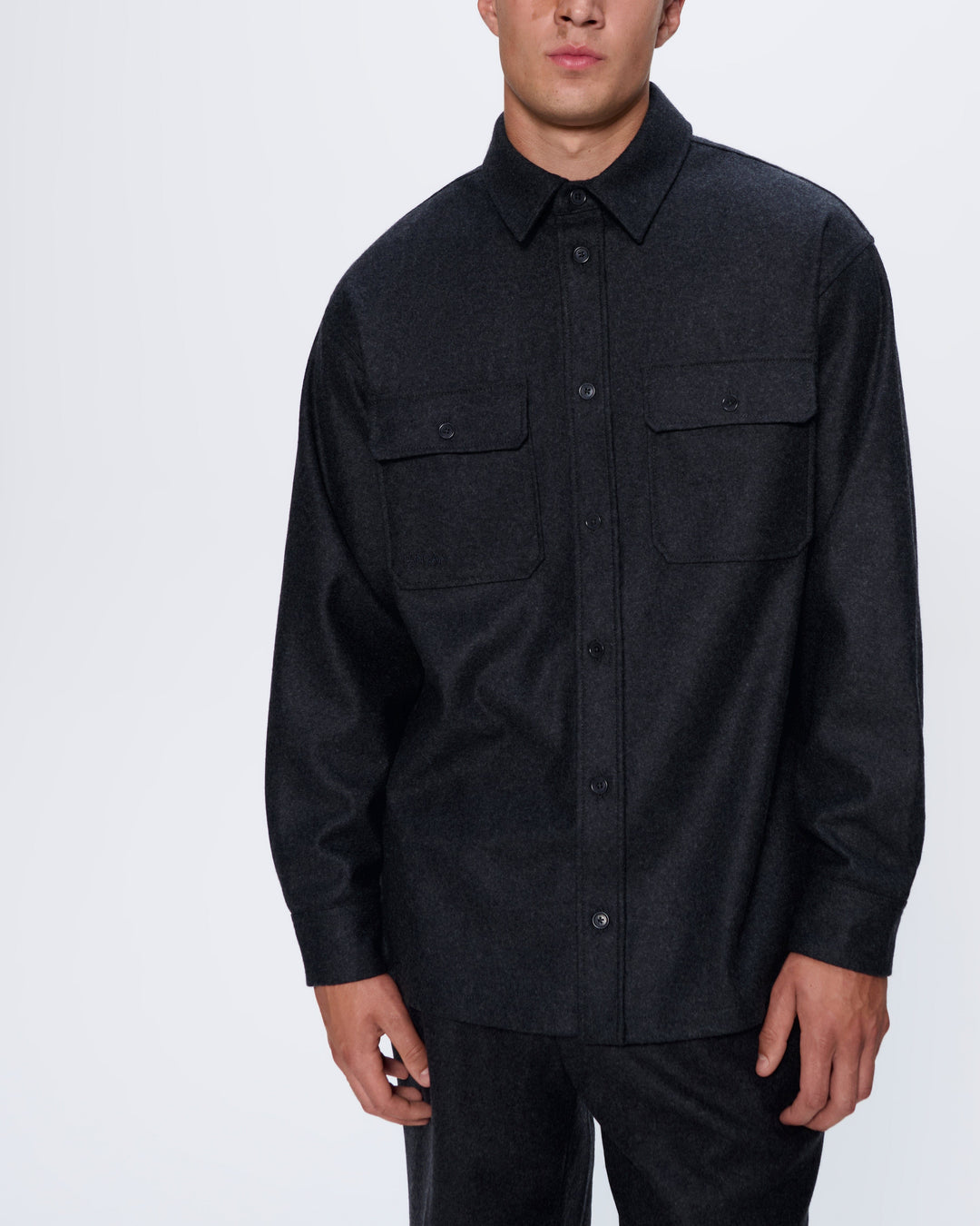 Mens Recycled Wool Long-Sleeve Shirt—Mercury Grey