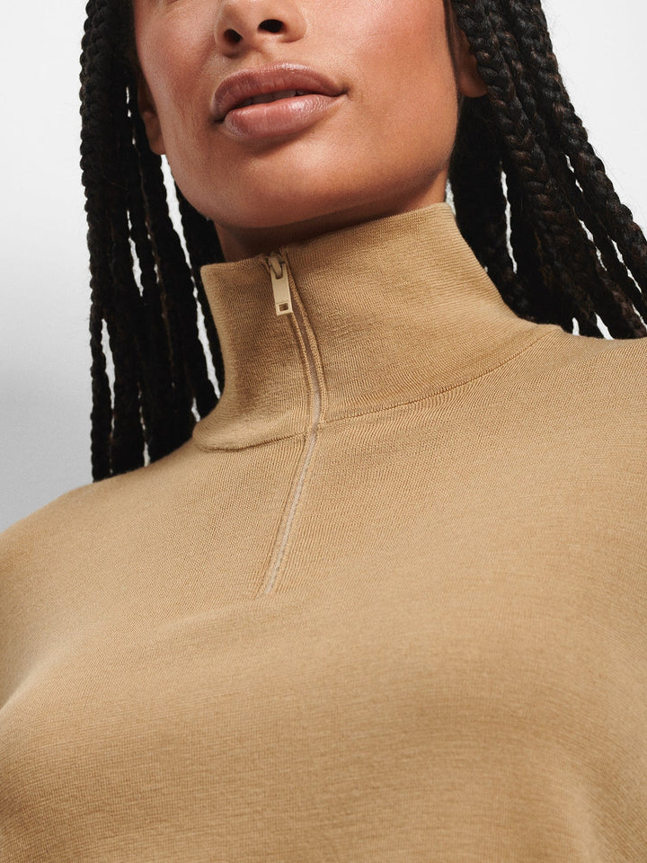 Womens Regenerative Merino Wool Half-Zip Sweater—camel