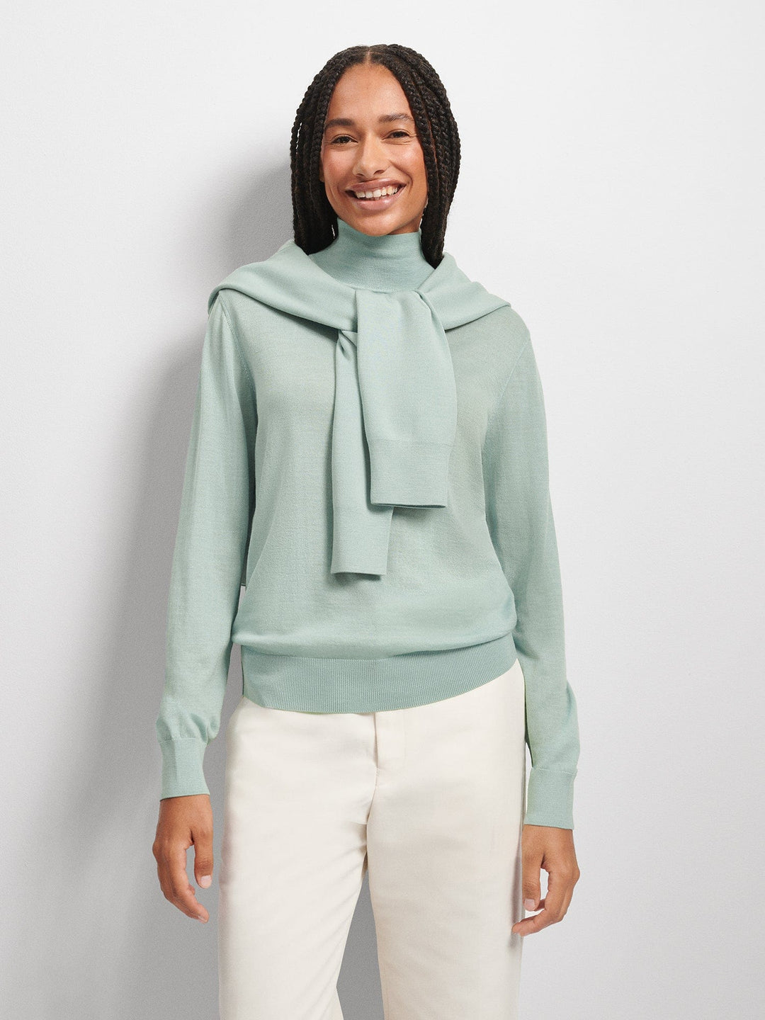 Women’s Regenerative Merino Wool Turtleneck Sweater—eucalyptus blue