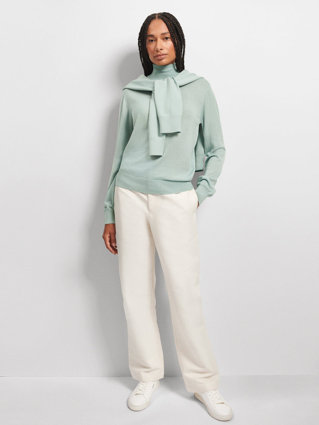 Women’s Regenerative Merino Wool Turtleneck Sweater—eucalyptus blue