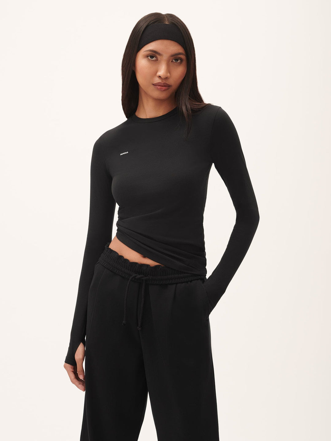 Womens 365 Cotton-Stretch Long-Sleeved Top—Black
