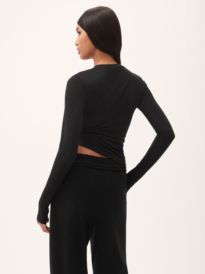 Womens 365 Cotton-Stretch Long-Sleeved Top—Black